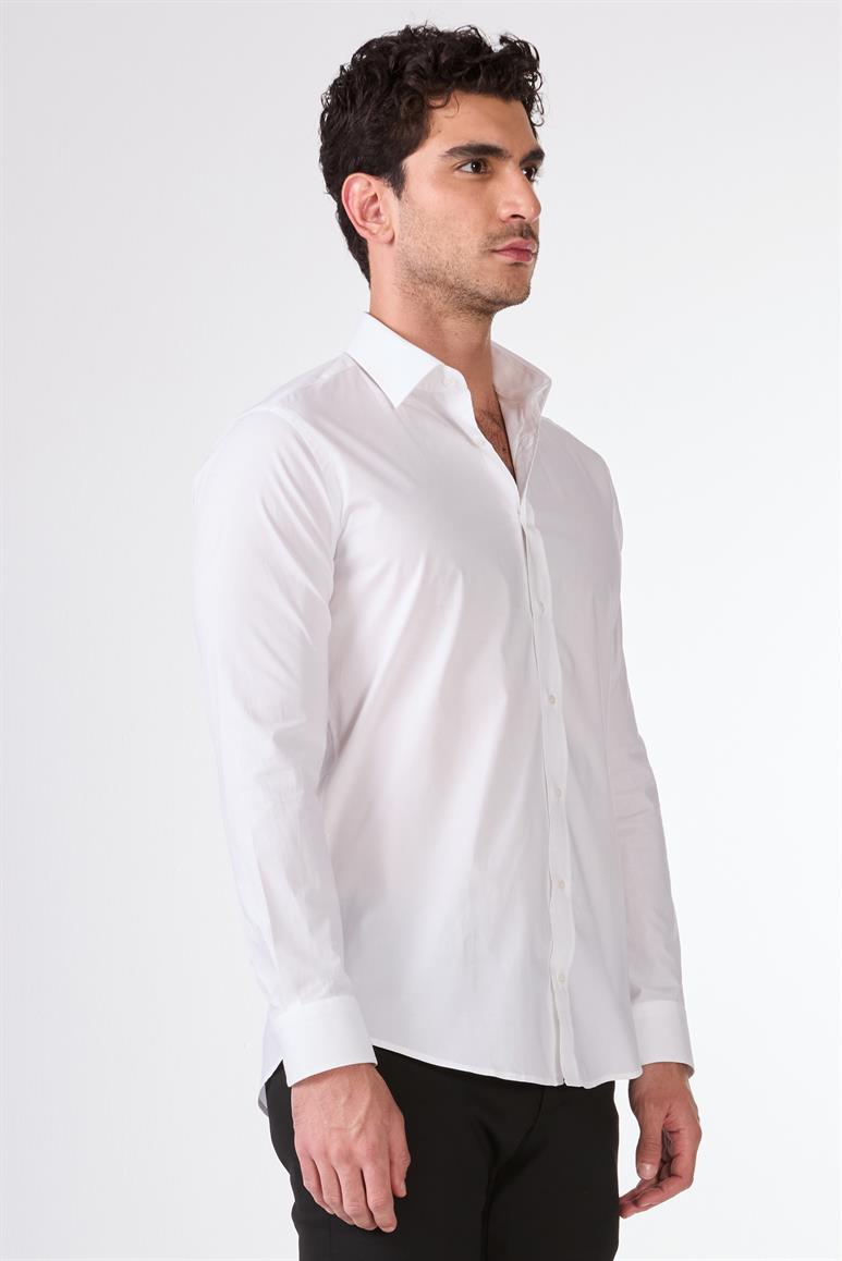 Beyaz Erkek Slim Fit Klasik Yaka Uzun Kol Gömlek 