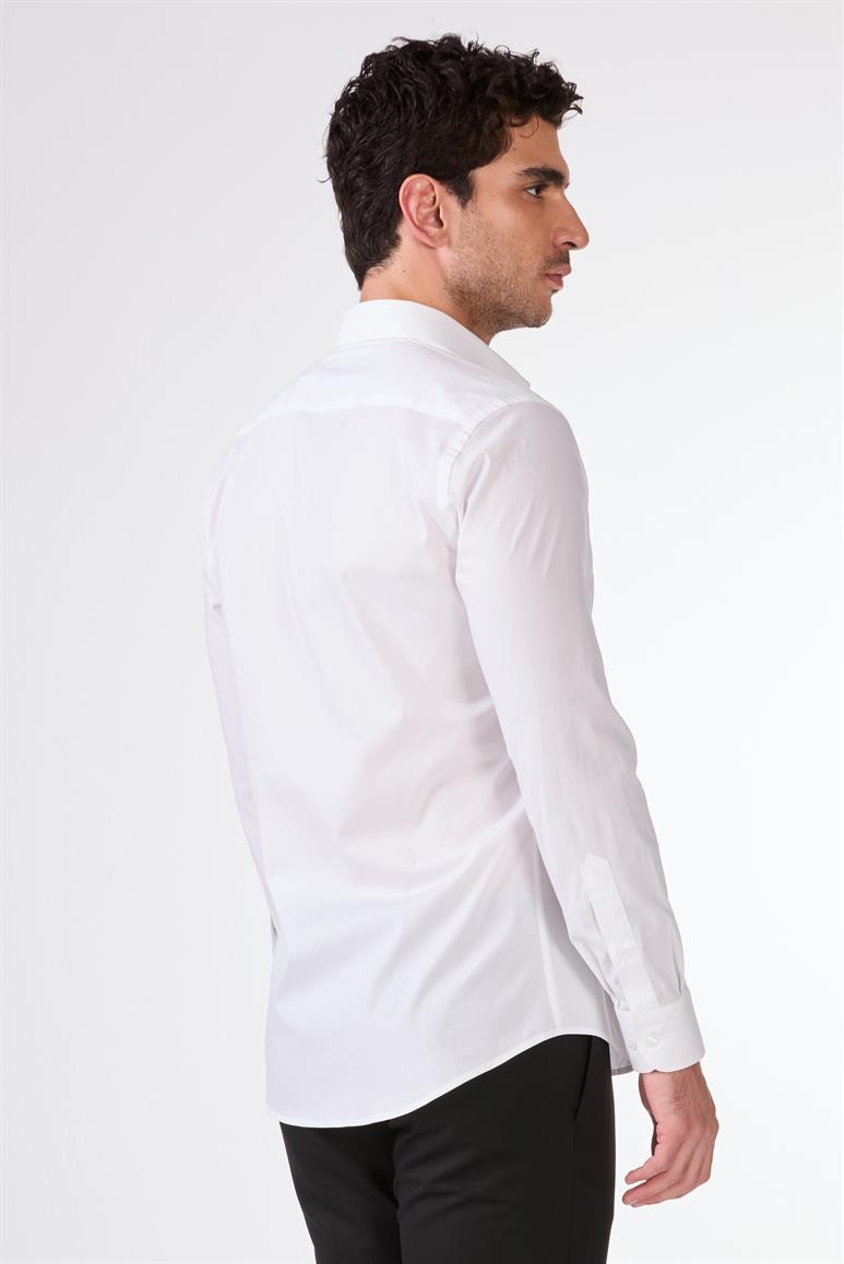 Beyaz Erkek Slim Fit Klasik Yaka Uzun Kol Gömlek 