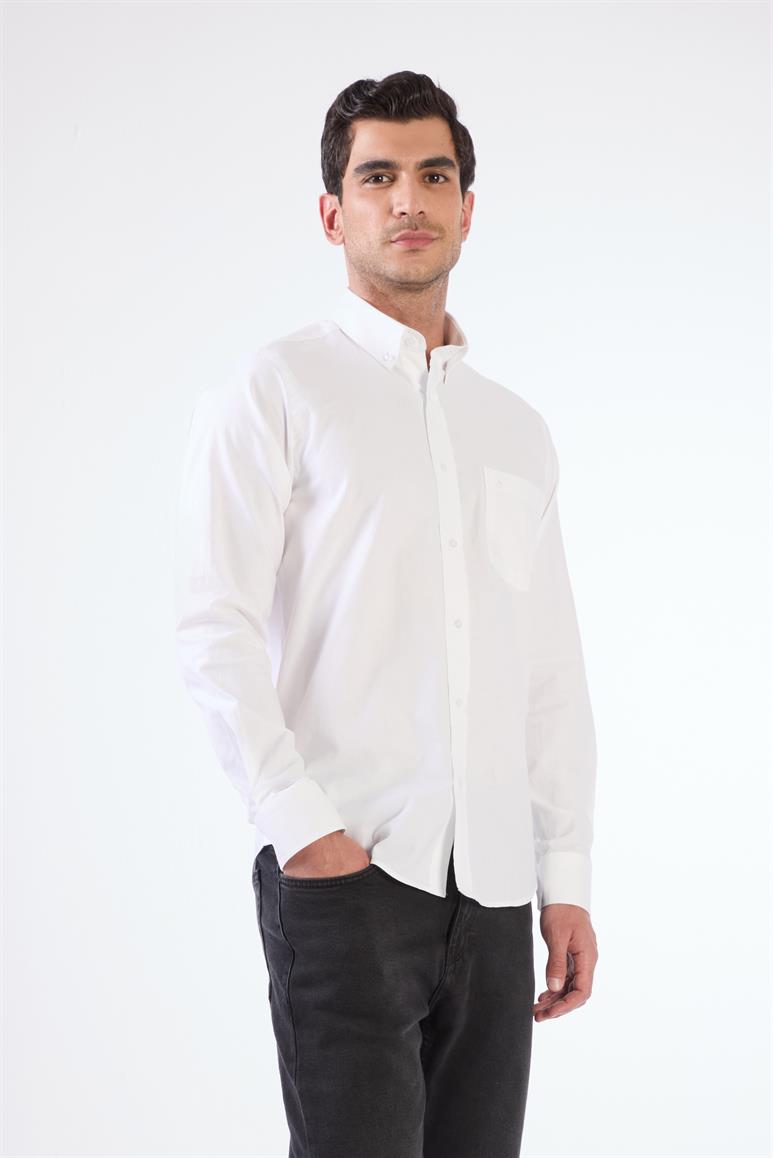 Beyaz Oxford Regular Fit Erkek Gömlek 