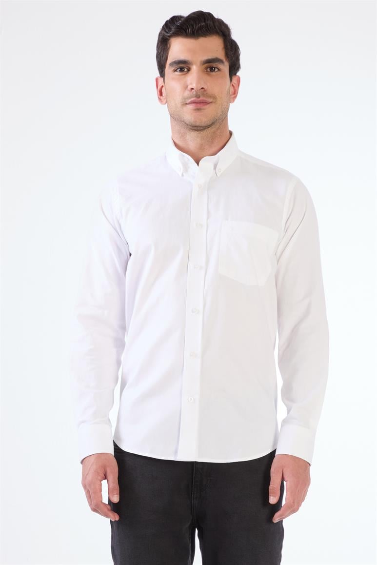 Beyaz Oxford Regular Fit Erkek Gömlek 