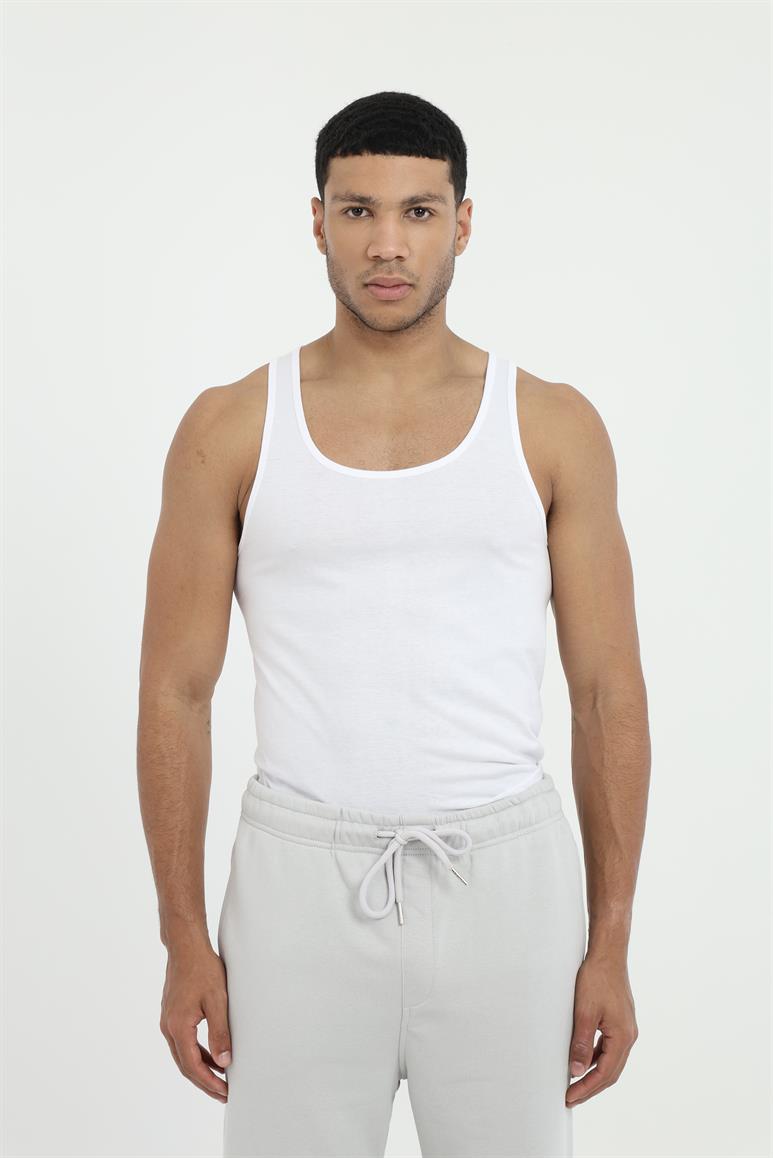 Beyaz Slim Fit Erkek Atlet %100 Pamuk