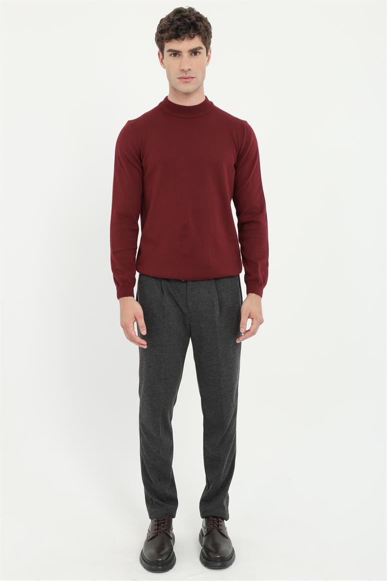 Bordo Yarım Balıkçı Düz Regular Fit Erkek Triko