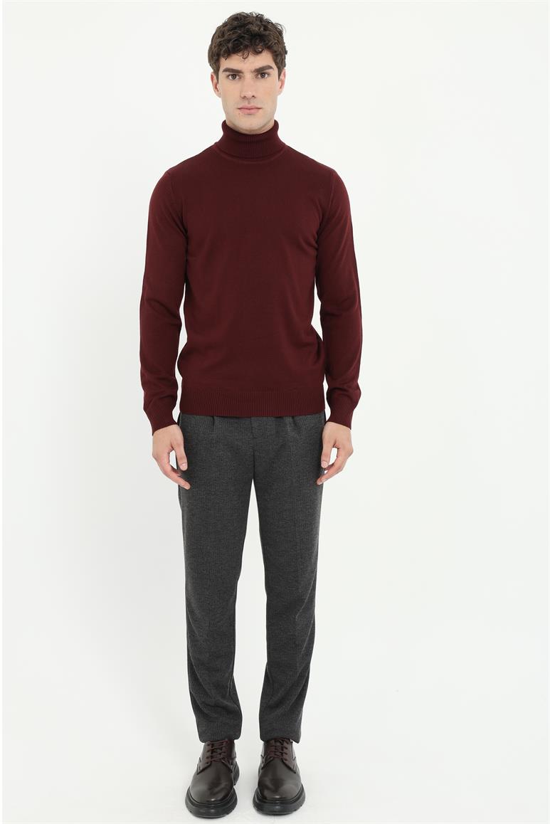 Bordo Balıkçı Yaka Slim Fit Erkek Triko