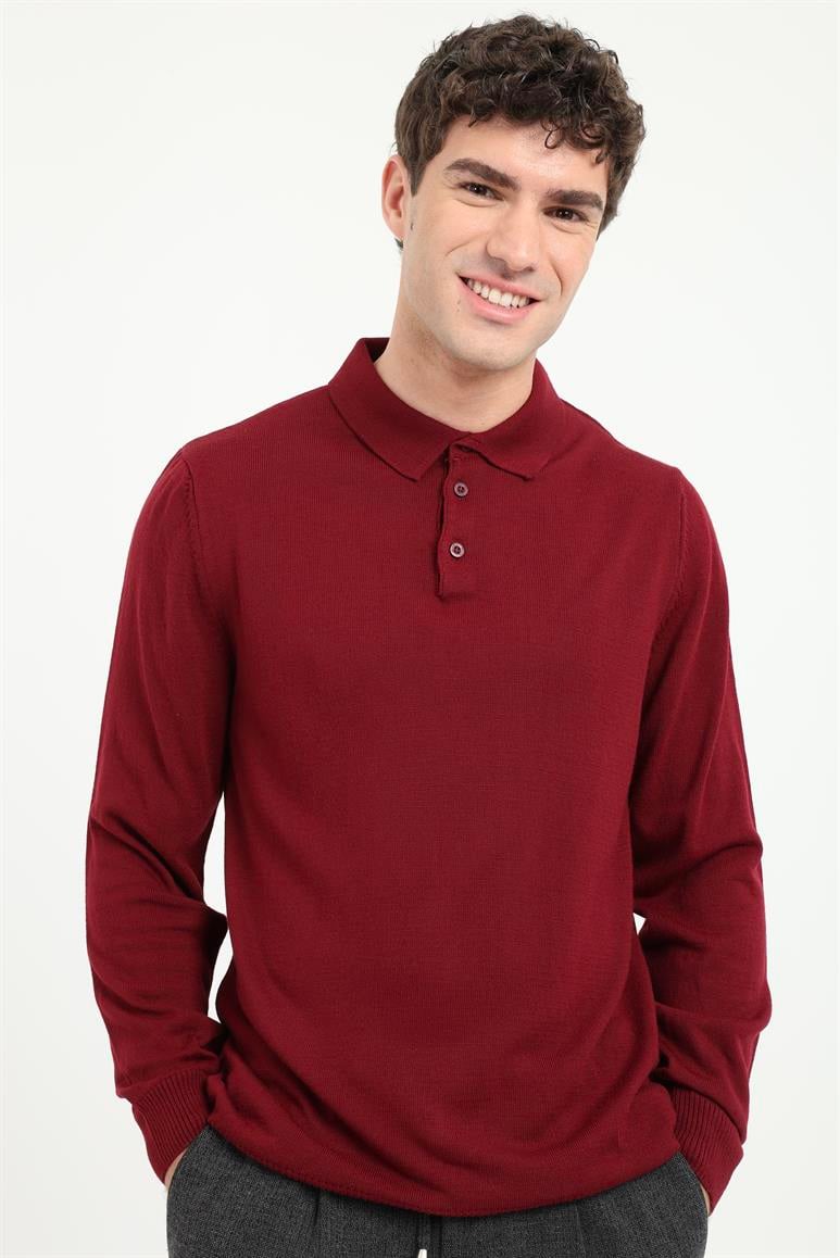 Bordo Polo Yaka Slim Fit Erkek Triko