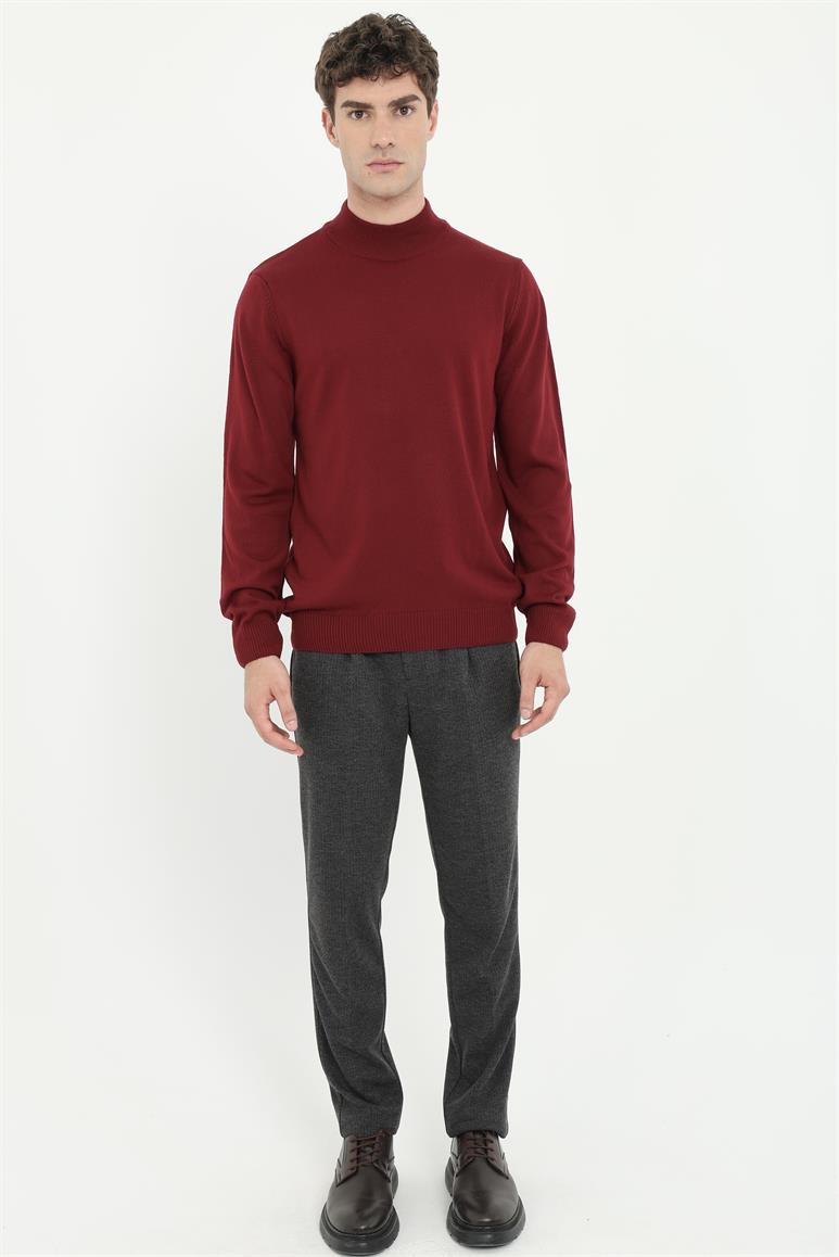 Bordo Balıkçı Yaka Slim Fit Erkek Triko