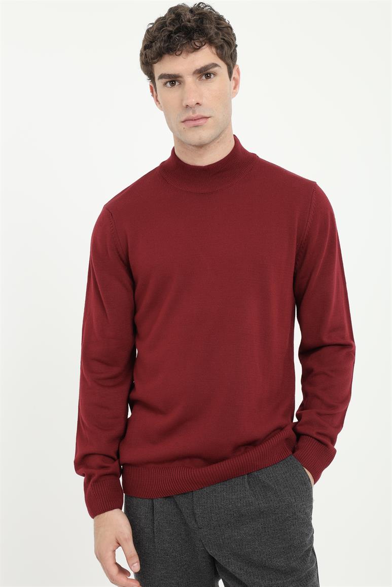 Bordo Balıkçı Yaka Slim Fit Erkek Triko
