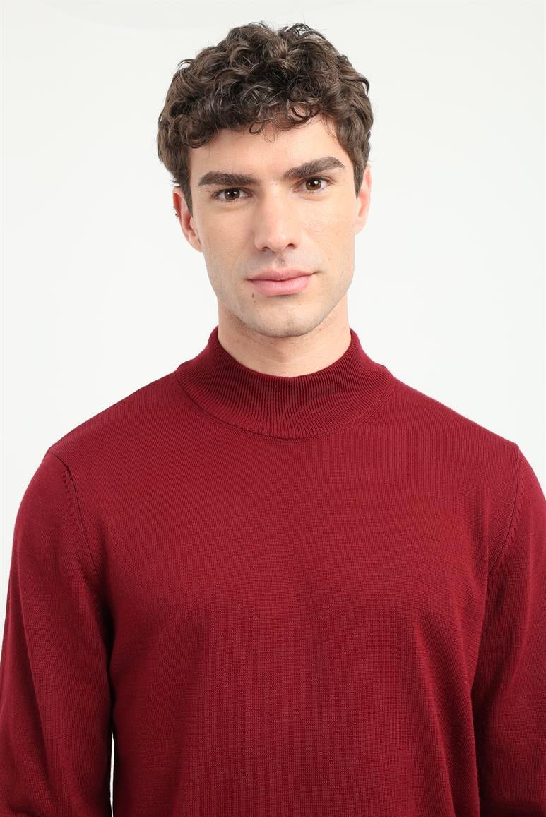 Bordo Balıkçı Yaka Slim Fit Erkek Triko