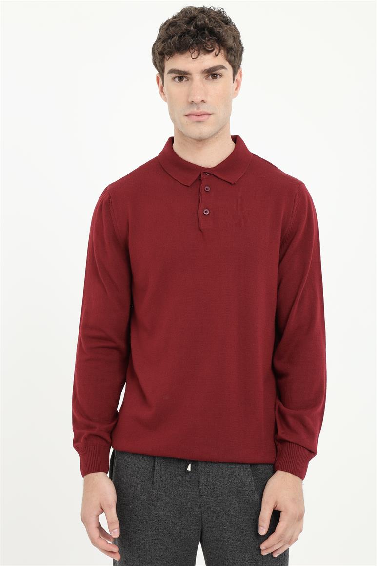 Bordo Polo Yaka Slim Fit Erkek Triko