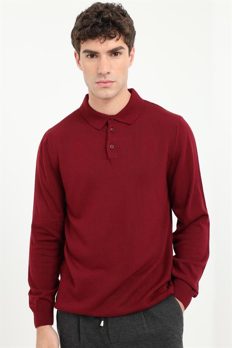 Bordo Polo Yaka Slim Fit Erkek Triko
