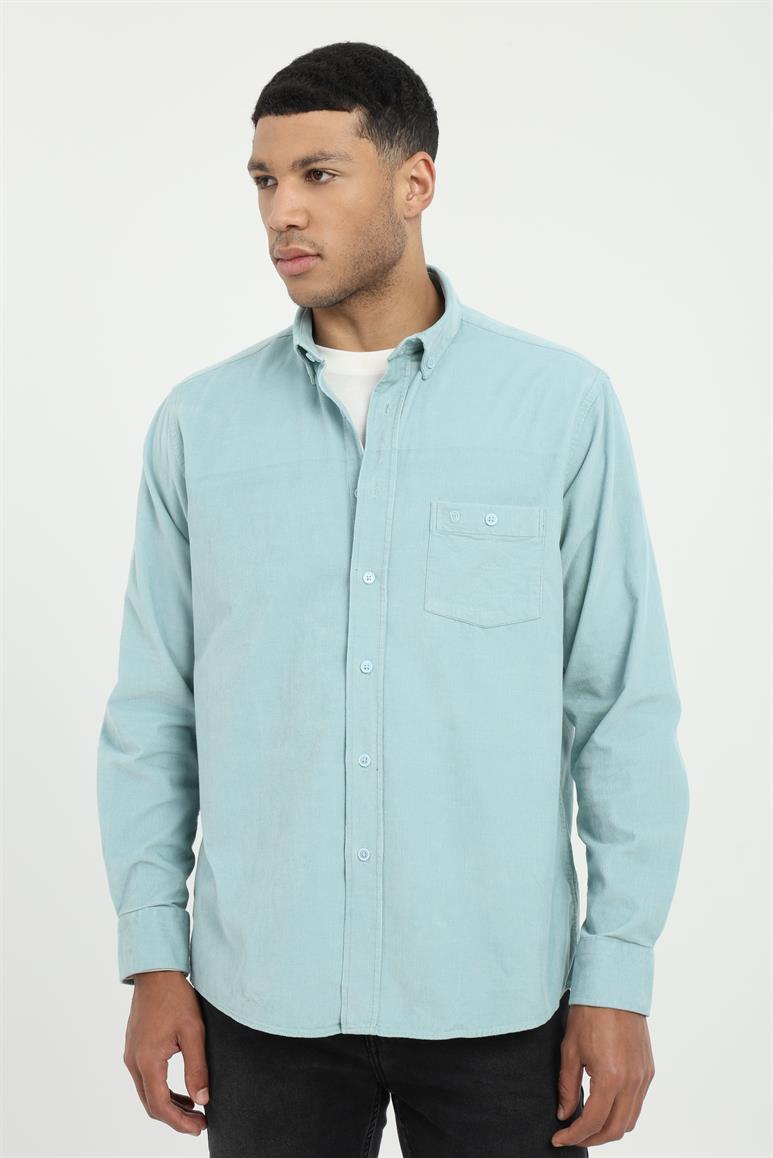 Buz Mavisi Fitilli Kadife Regular Fit Erkek Gömlek 