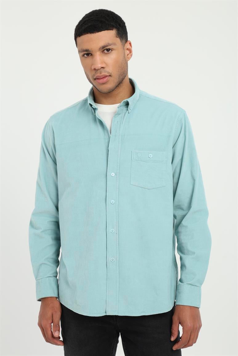 Buz Mavisi Fitilli Kadife Regular Fit Erkek Gömlek 