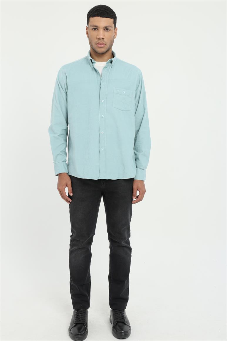 Buz Mavisi Fitilli Kadife Regular Fit Erkek Gömlek 