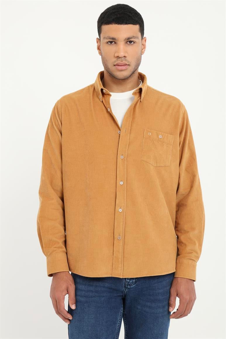 Camel Fitilli Kadife Regular Fit Erkek Gömlek 