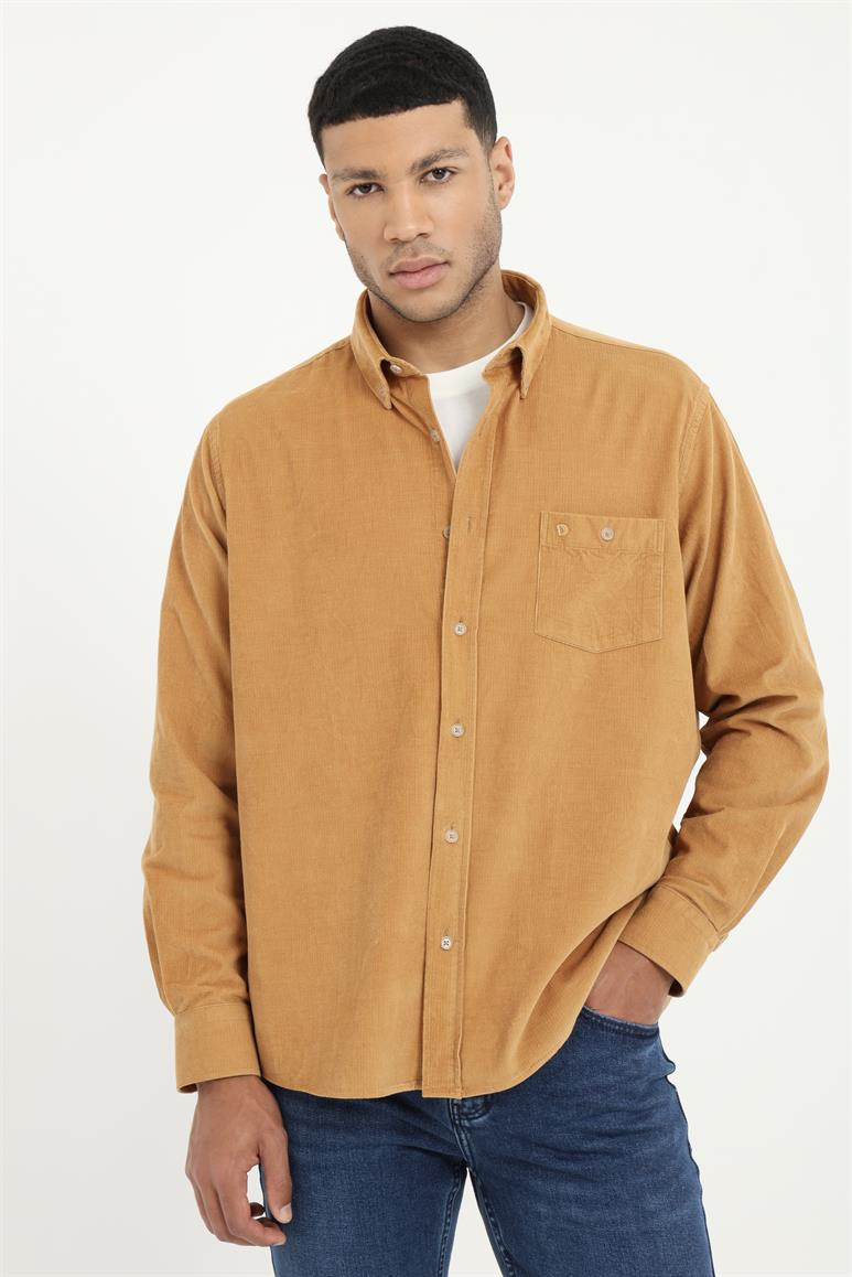 Camel Fitilli Kadife Regular Fit Erkek Gömlek 