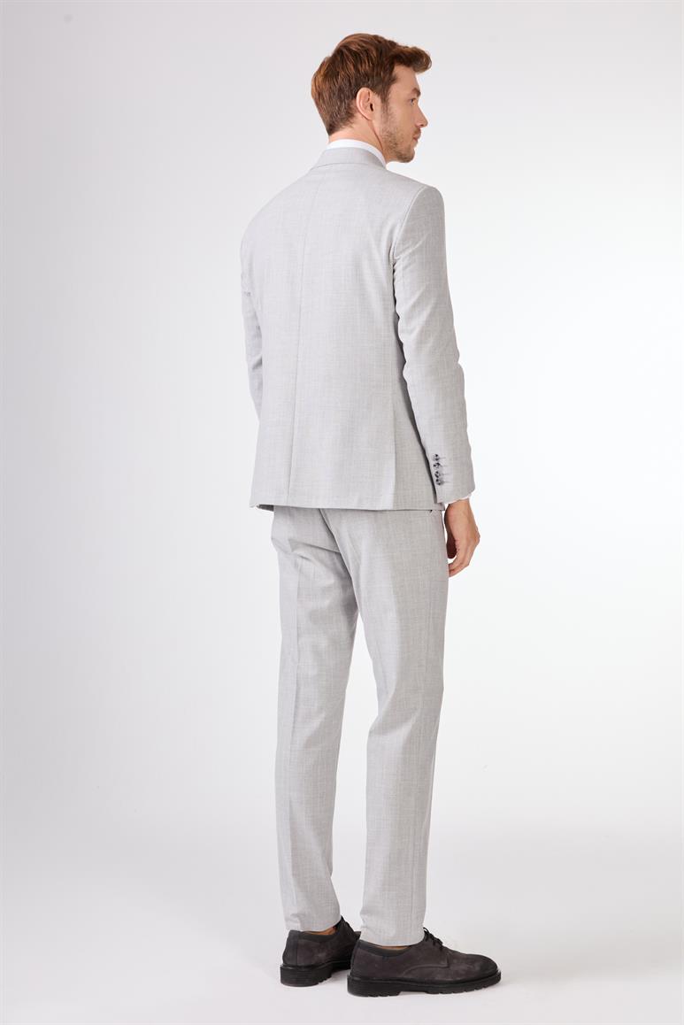 Açık Gri Çizgili Kruvaze Slim Fit Takım Elbise
