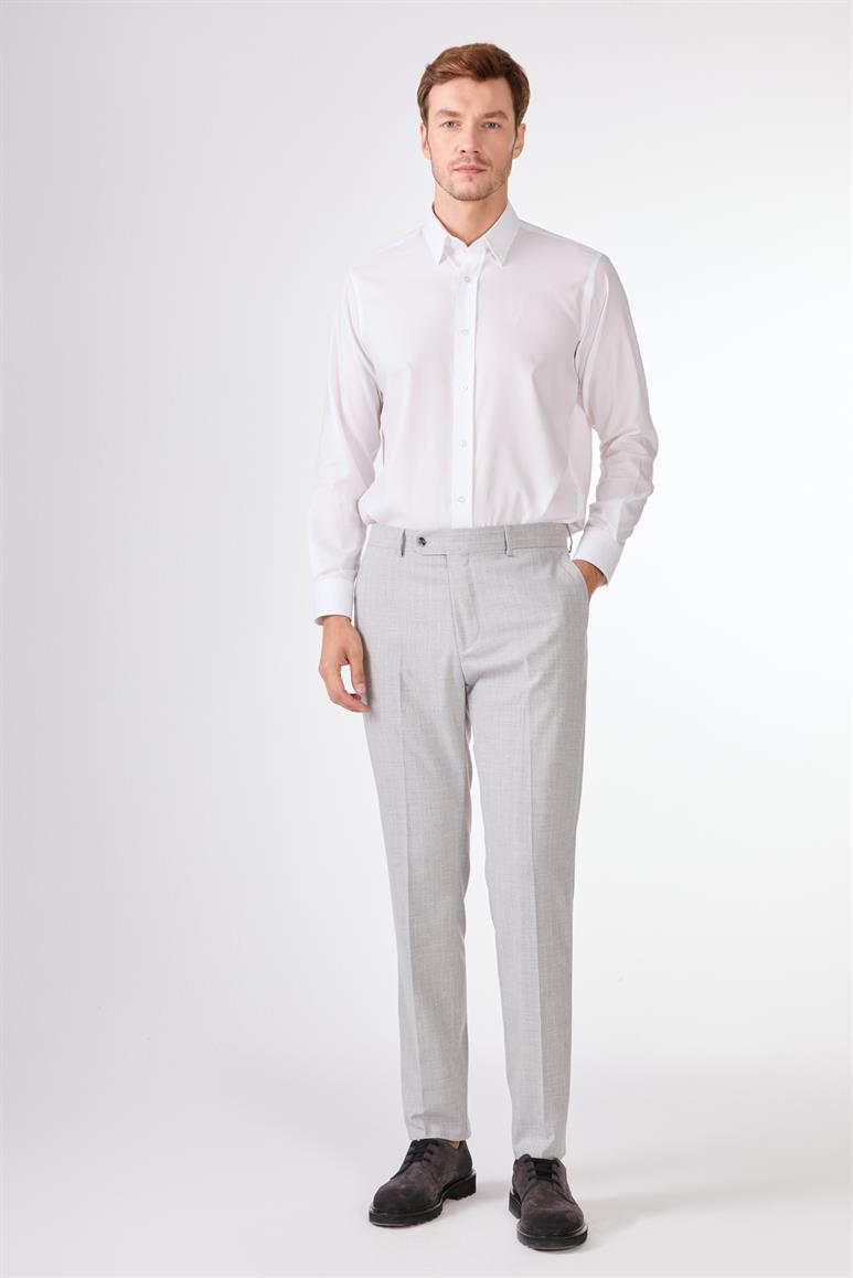 Açık Gri Çizgili Kruvaze Slim Fit Takım Elbise