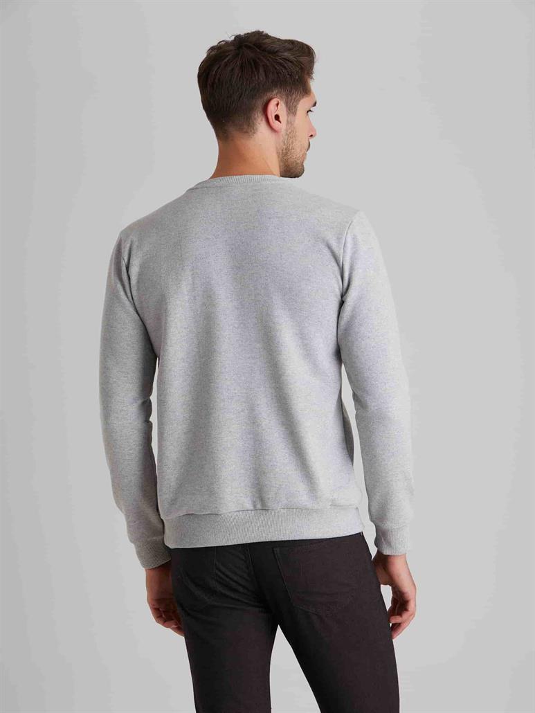 Açık Gri Erkek Regular Fit Düz Casual Yuvarlak Yaka Sweatshirt 