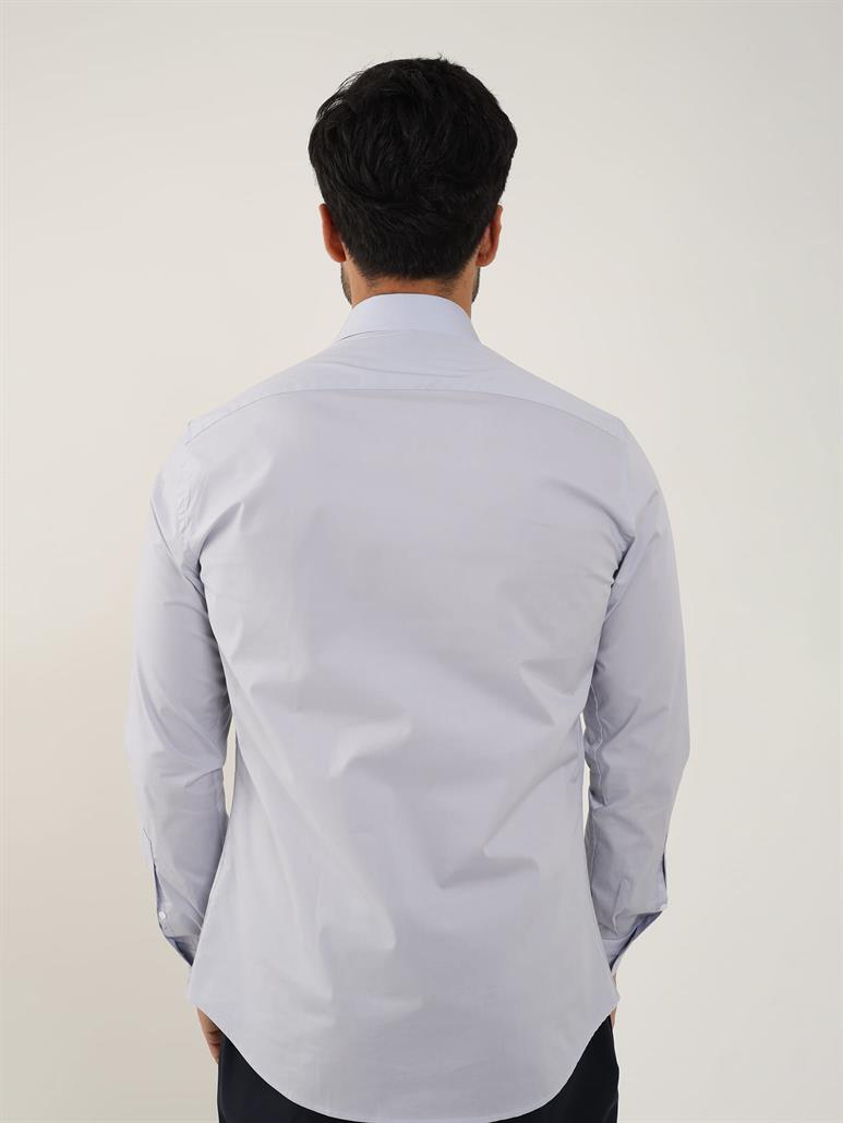Açık Gri Erkek Slim Fit Düz Klasik Yaka Uzun Kol Gömlek 