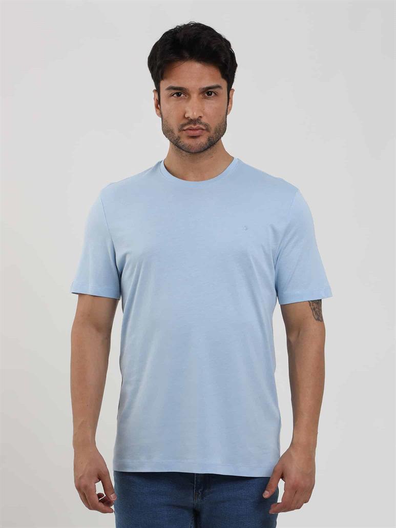 Açık Mavi Erkek Slim Fit Düz O Yaka T