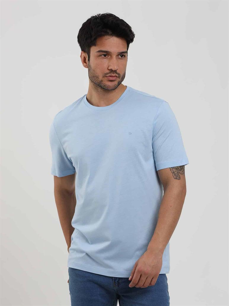 Açık Mavi Erkek Slim Fit Düz O Yaka T