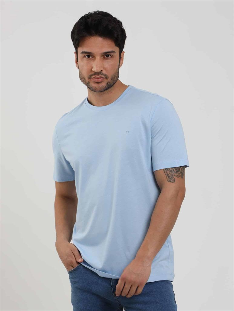 Açık Mavi Erkek Slim Fit Düz O Yaka T