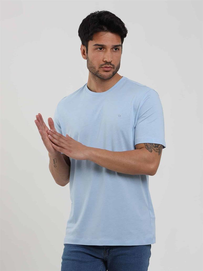 Açık Mavi Erkek Slim Fit Düz O Yaka T