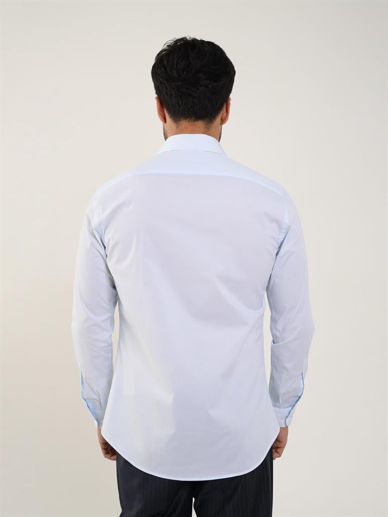 Açık Mavi Erkek Slim Fit Düz Klasik Yaka Uzun Kol Gömlek 