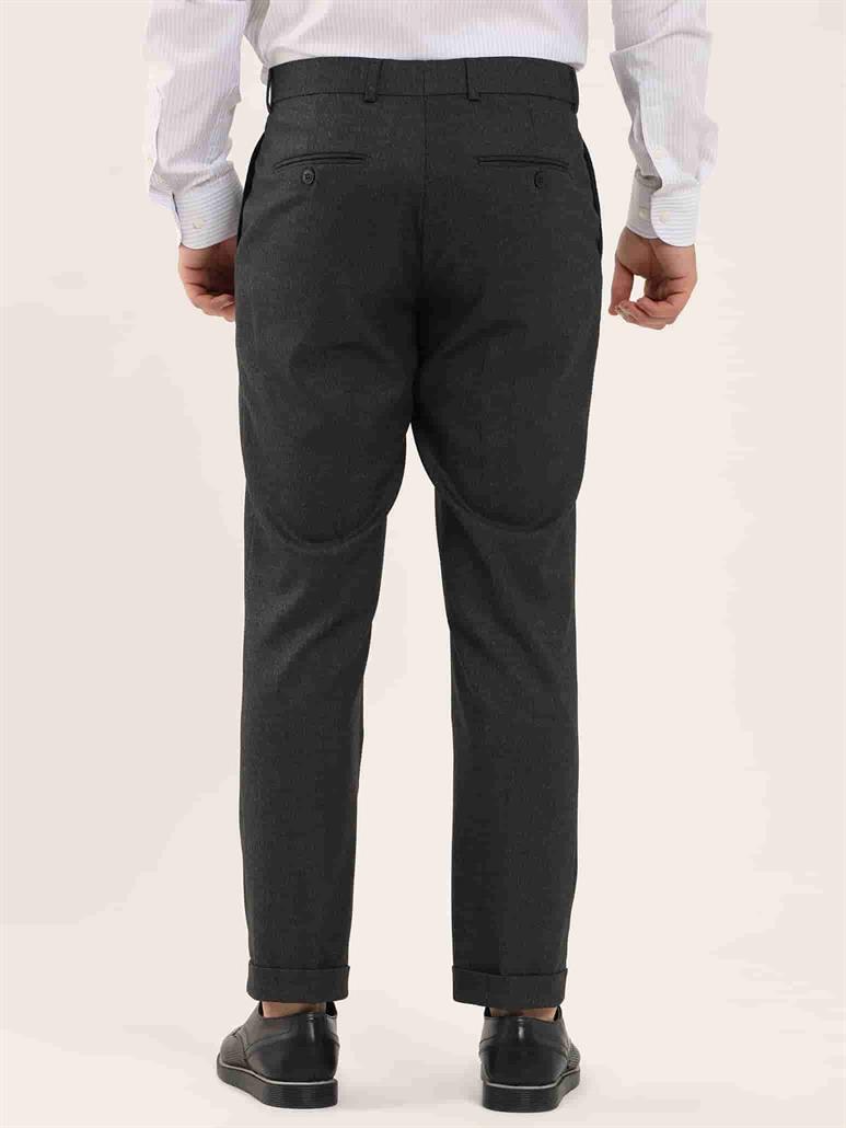 Antrasit Erkek Slim Fit Balıksırtı Desenli Klasik Pantolon 
