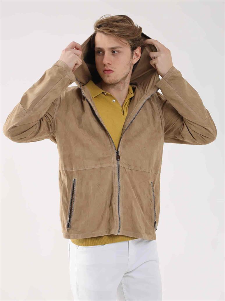 Bej Erkek Regular Fit Düz Kapüşonlu Mont 