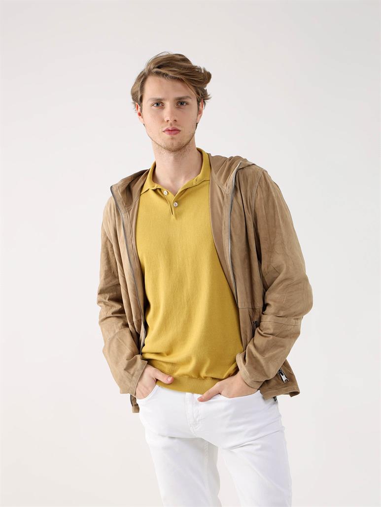 Bej Erkek Regular Fit Düz Kapüşonlu Mont 