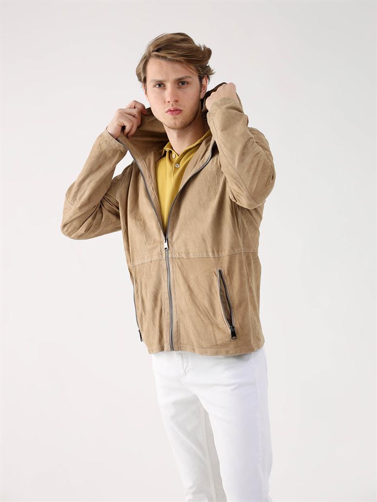 Bej Erkek Regular Fit Düz Kapüşonlu Mont 