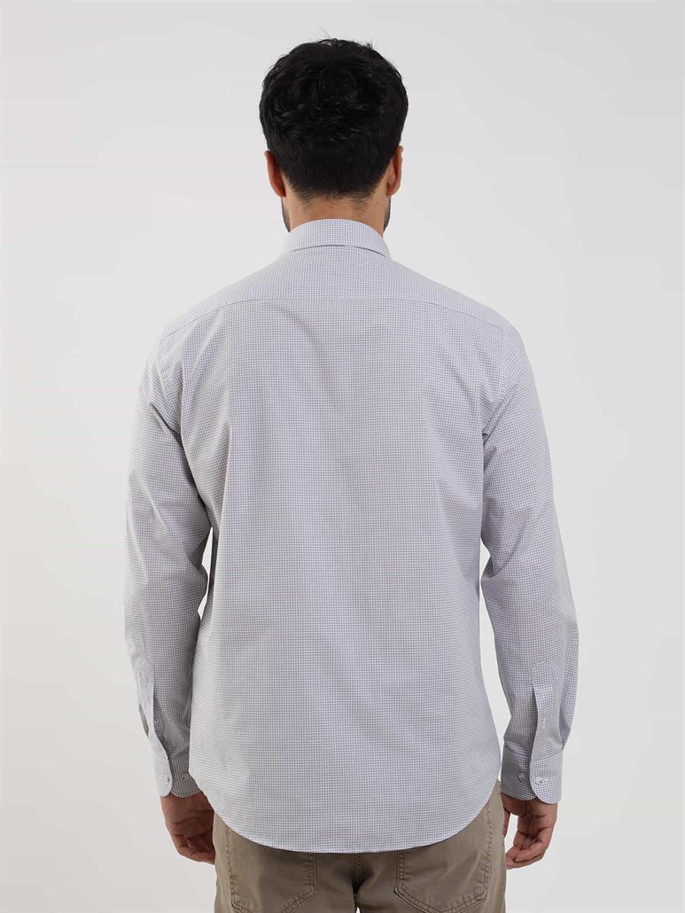 Bej Erkek Regular Fit Pitikare Desenli Düğmeli Yaka Uzun Kol Gömlek 