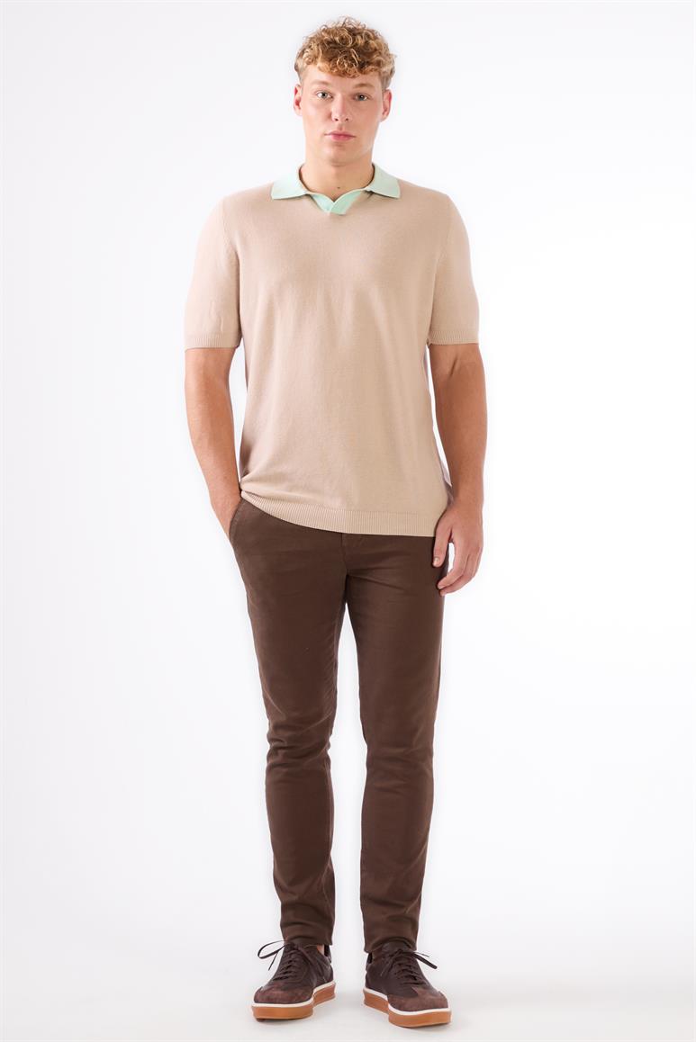  Bej Erkek Slim Fit Düz Polo Yaka Triko 