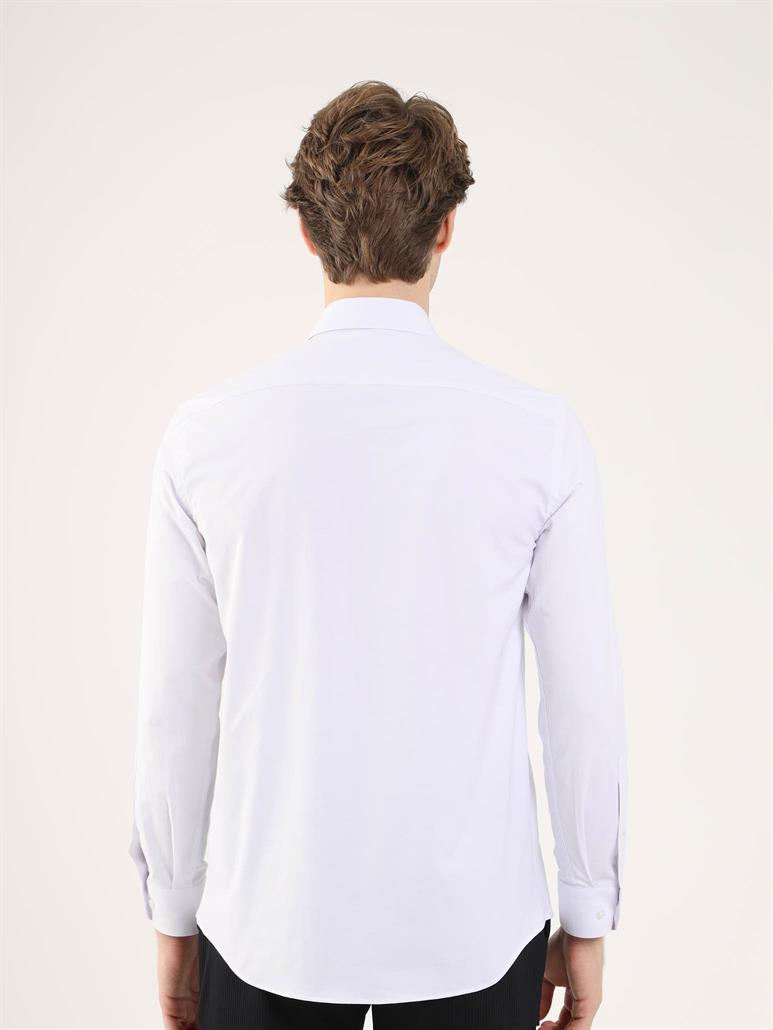 Beyaz Erkek Büyük Beden Düz Brent Yaka Uzun Kol Gömlek 