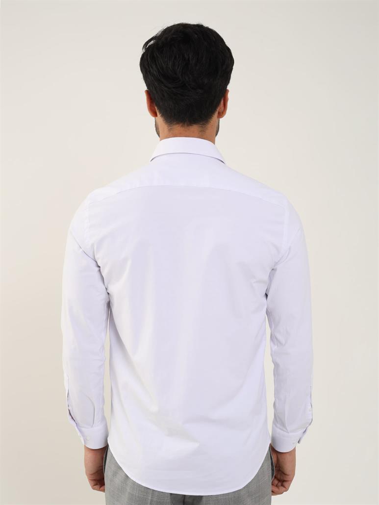 Beyaz Erkek Regular Fit Düz Brent Yaka Uzun Kol Gömlek 
