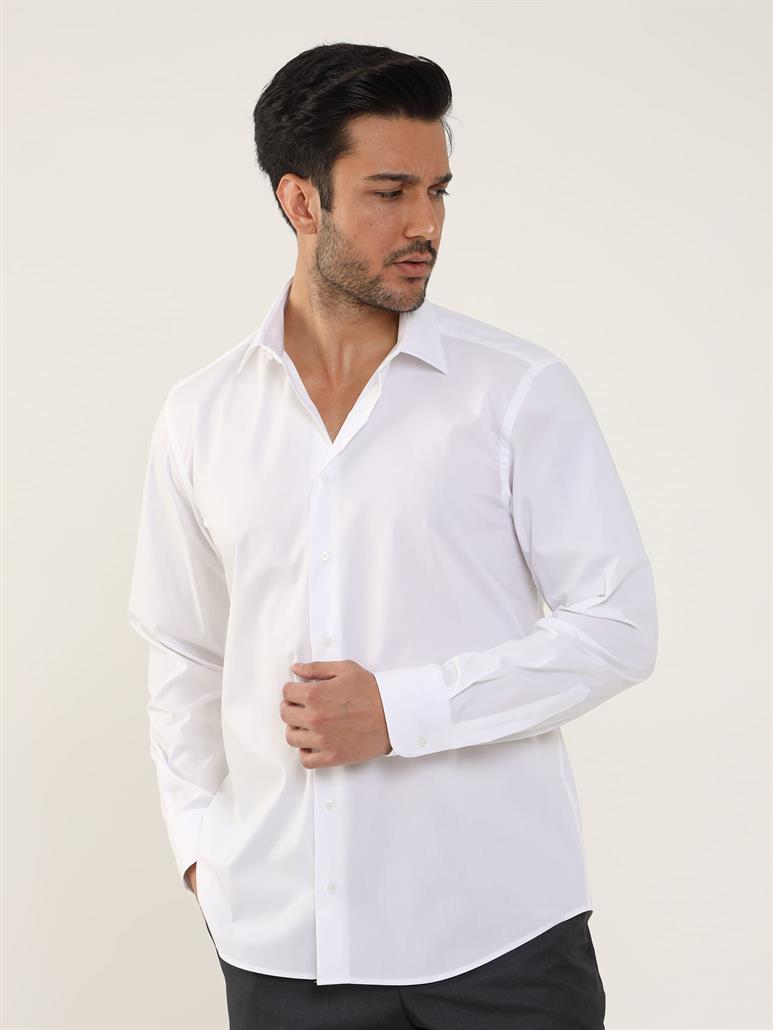 Beyaz Erkek Regular Fit Klasik Yaka Uzun Kol Gömlek 