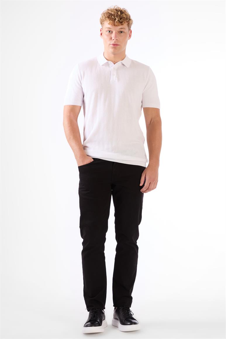  Beyaz Erkek Slim Fit Balıksırtı Desenli Polo Yaka Triko 