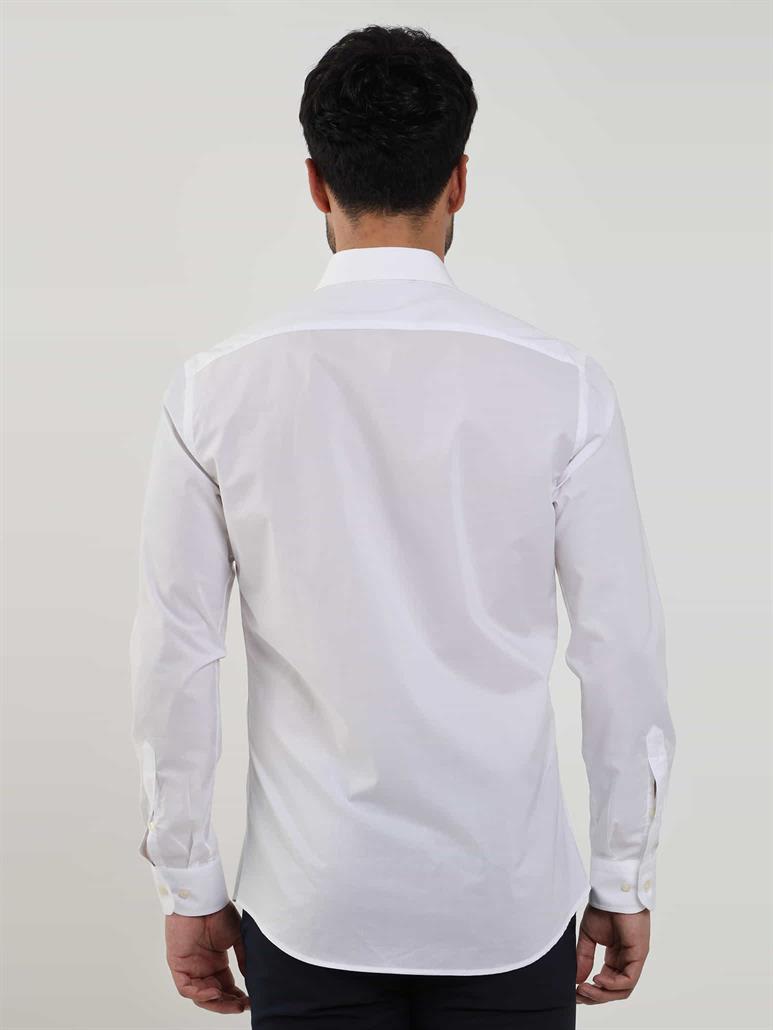 Beyaz Erkek Slim Fit Düz Brent Yaka Uzun Kol Gömlek 