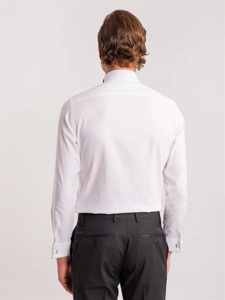 Beyaz Erkek Slim Fit Çizgili Ata Yaka Uzun Kol Gömlek 