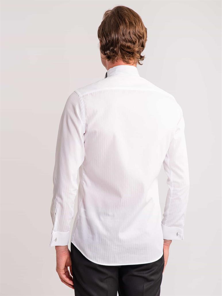 Beyaz Erkek Slim Fit Çizgili Ata Yaka Uzun Kol Gömlek 