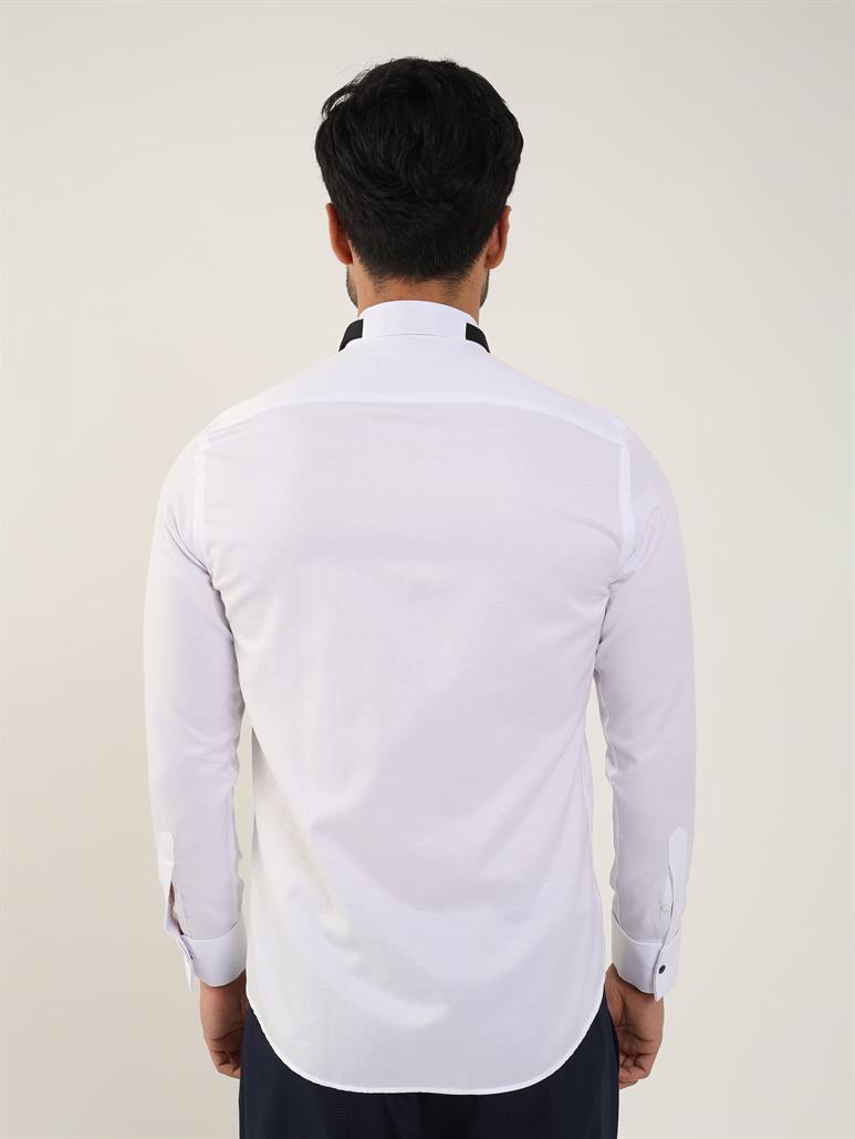 Beyaz Erkek Slim Fit Düz Ata Yaka Uzun Kol Gömlek 