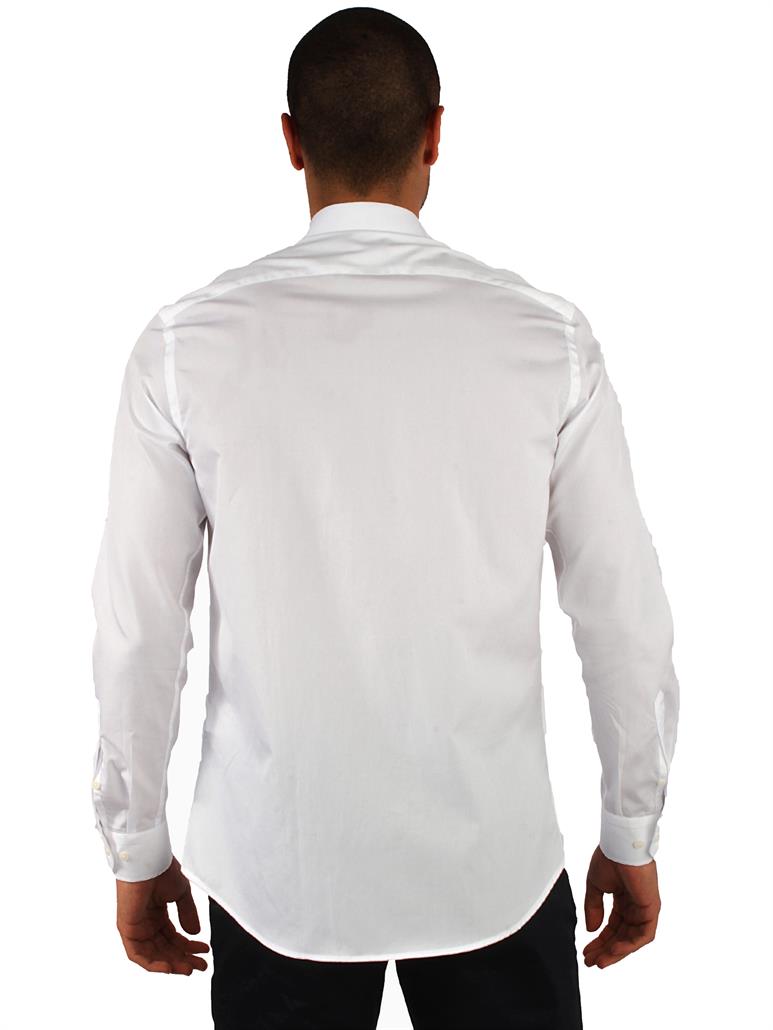 Beyaz Erkek Slim Fit Düz Brent Yaka Uzun Kol Gömlek 