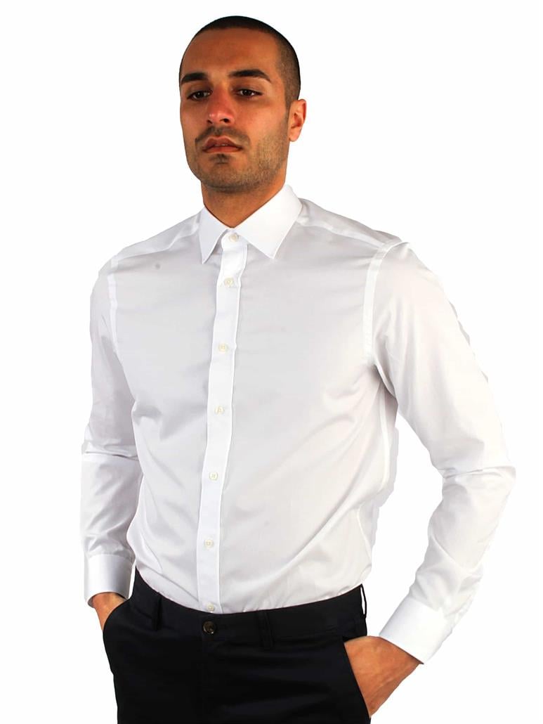 Beyaz Erkek Slim Fit Düz Brent Yaka Uzun Kol Gömlek 