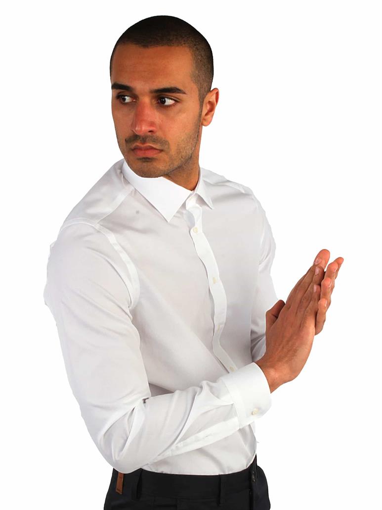Beyaz Erkek Slim Fit Düz Brent Yaka Uzun Kol Gömlek 