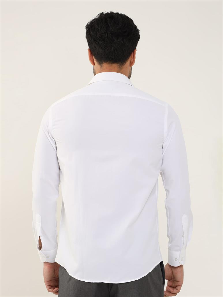 Beyaz Erkek Slim Fit Düz Klasik Yaka Uzun Kol Gömlek 