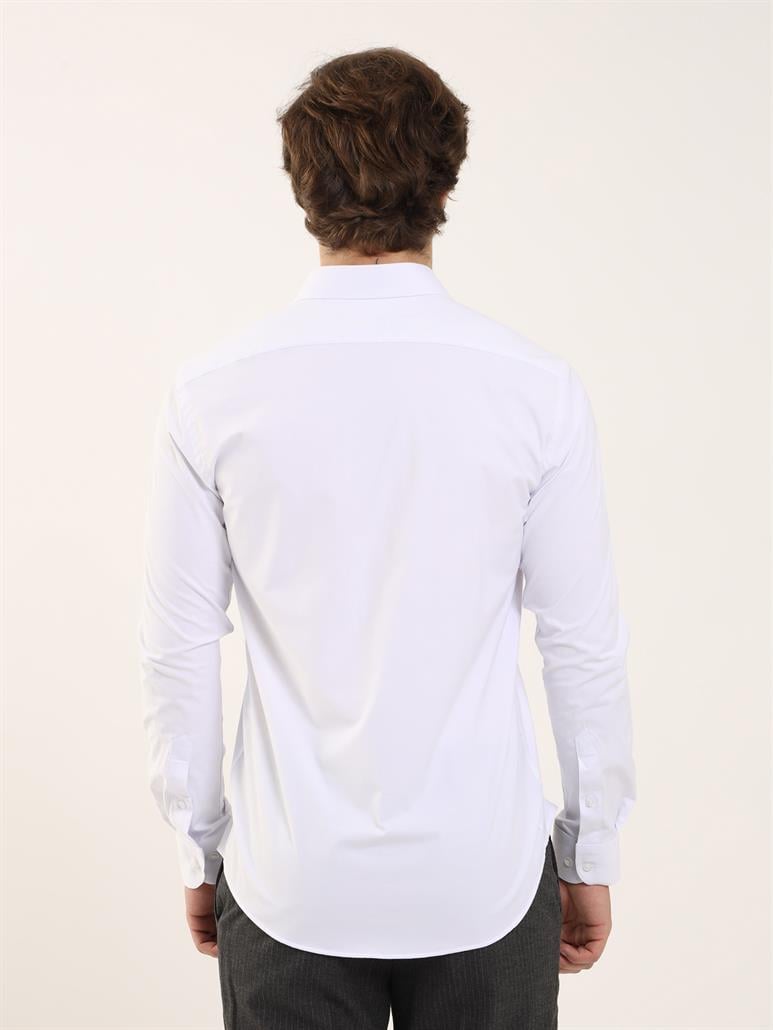 Beyaz Erkek Slim Fit Düz Klasik Yaka Uzun Kol Gömlek 