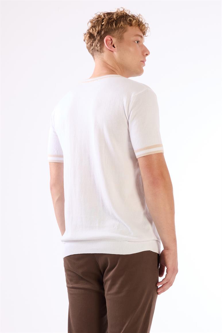  Beyaz Erkek Slim Fit Düz O Yaka Triko 