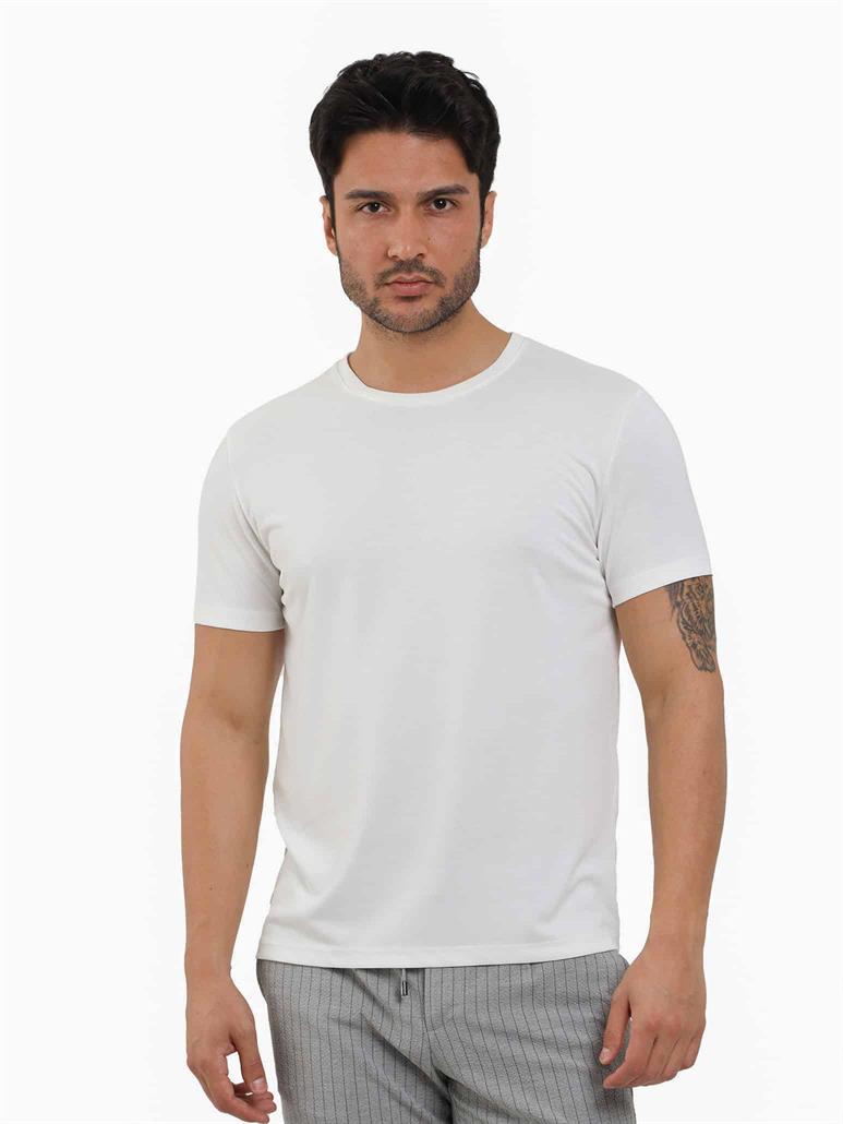 Beyaz Erkek Slim Fit Düz O Yaka T-shirt 