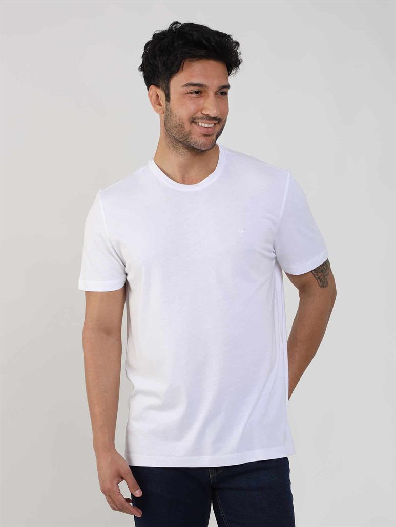 Beyaz Erkek Slim Fit Düz O Yaka T-shirt - 105456