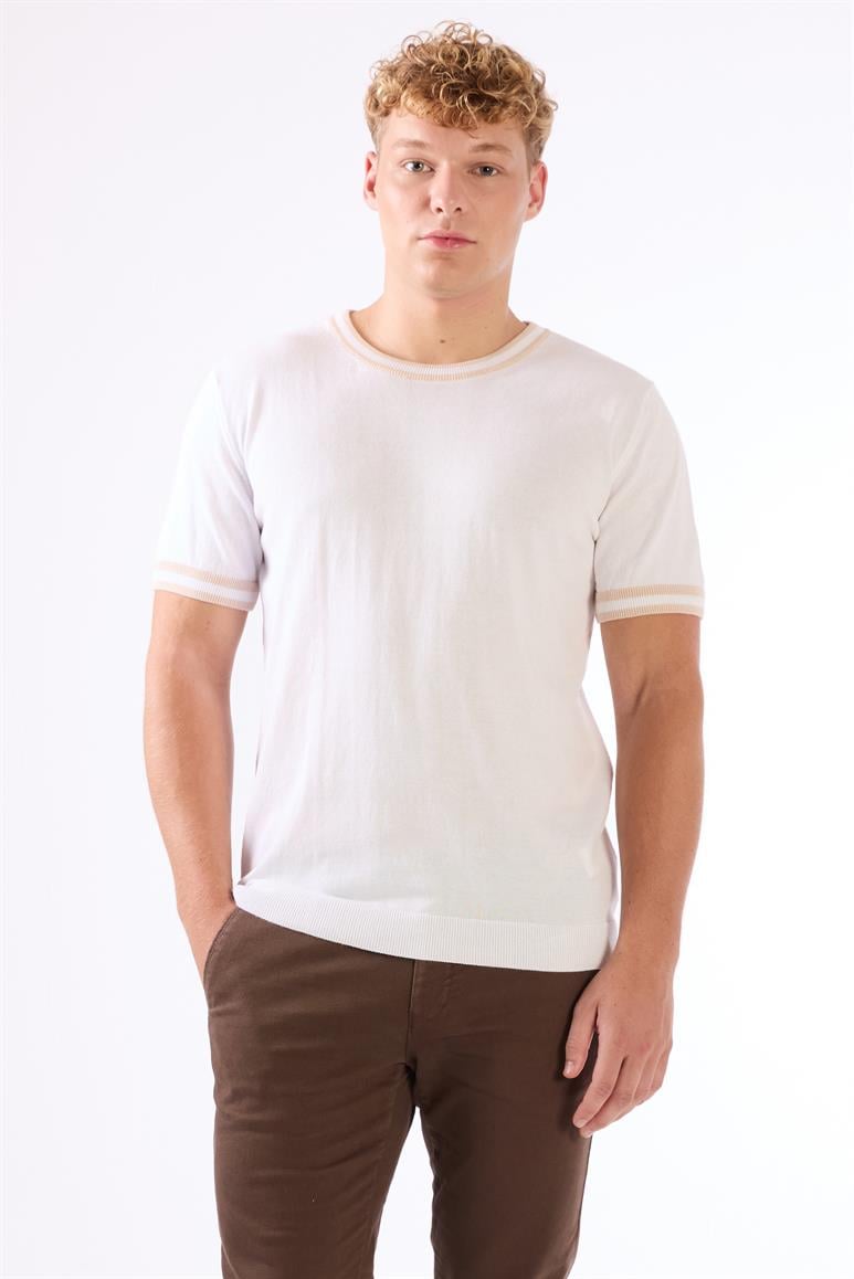  Beyaz Erkek Slim Fit Düz O Yaka Triko 